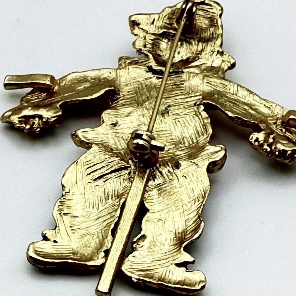 Vintage Scarecrow Brooch Enamel Gold Tone Fall Harvest Halloween Pin